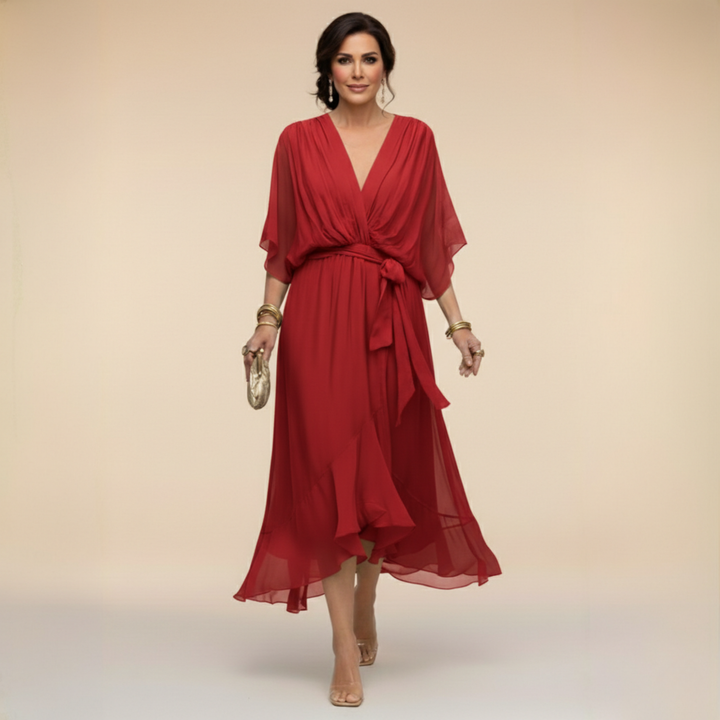Maxi Dress V Neck Flowing Silhouette Elegant Feminine Style