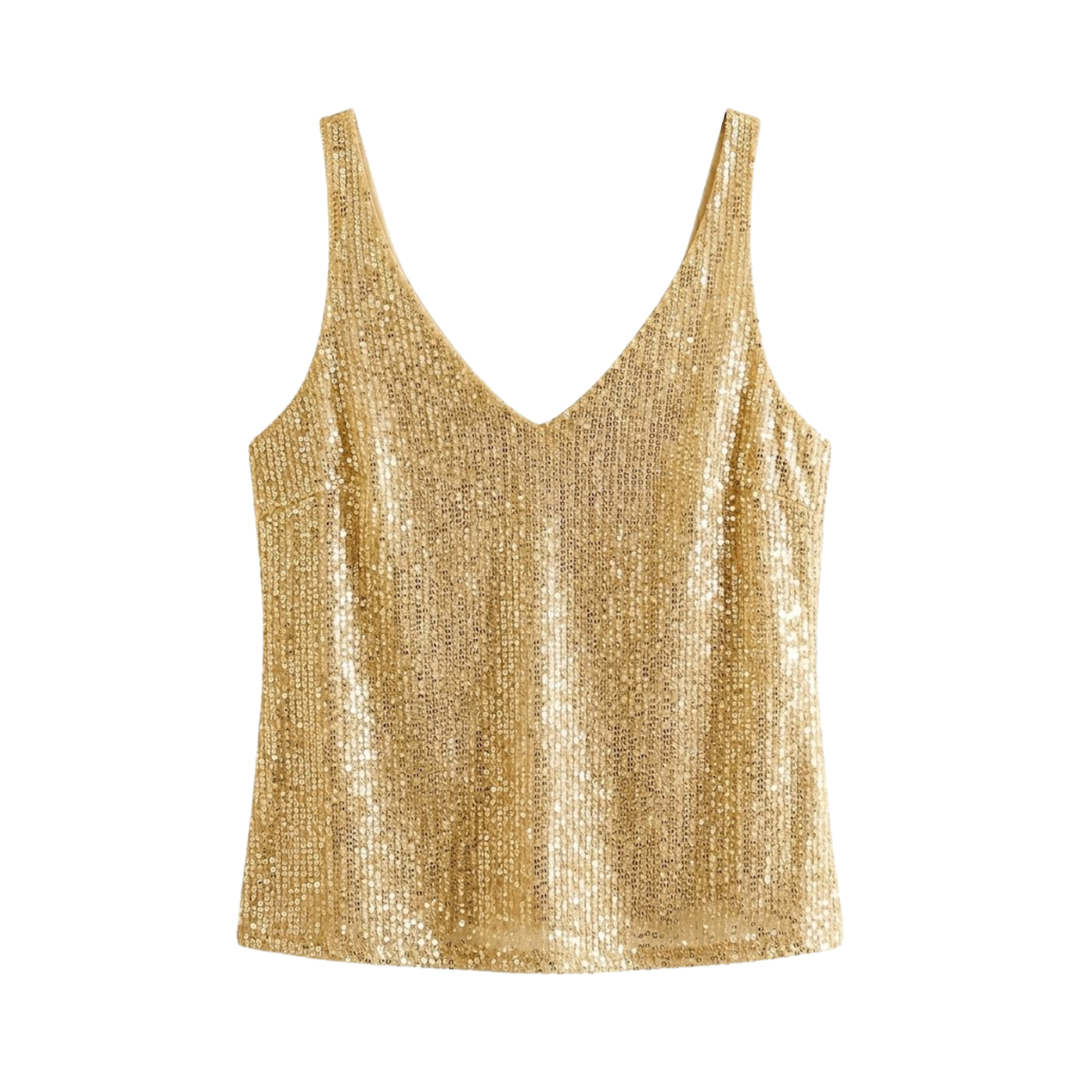 Top V Neck Sleeveless Sequin Detail Evening Party Style