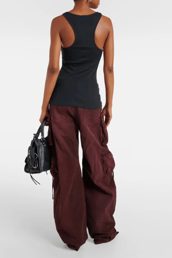 Tank Top Asymmetric Floating Strap Ribbed Sculpted Fit Casual Style