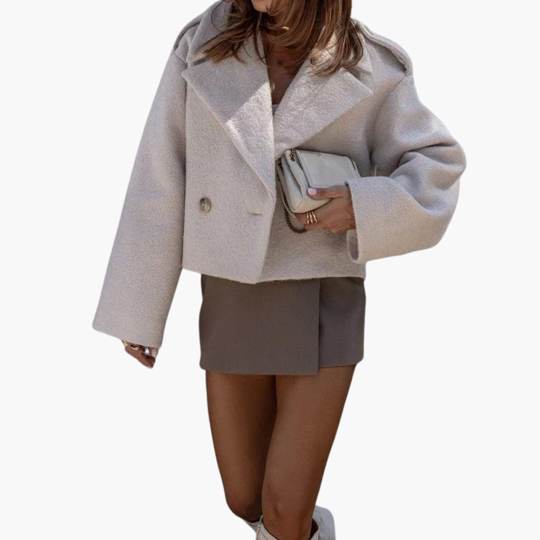 Womens Double Breasted Jacket with Notch Lapel and Oversized Fit