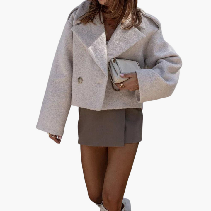 Womens Double Breasted Jacket with Notch Lapel and Oversized Fit