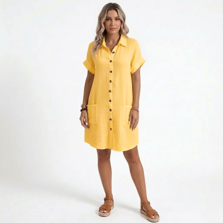 Mini Dress V Neck Three Quarter Sleeve Relaxed Summer Style