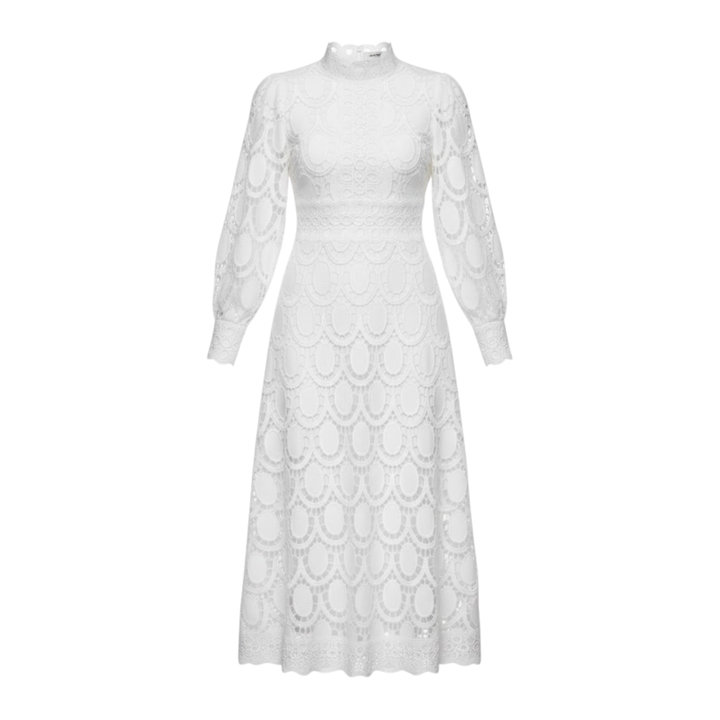Lace Maxi Dress Puff Sleeve High Neck Elegant Occasion Style