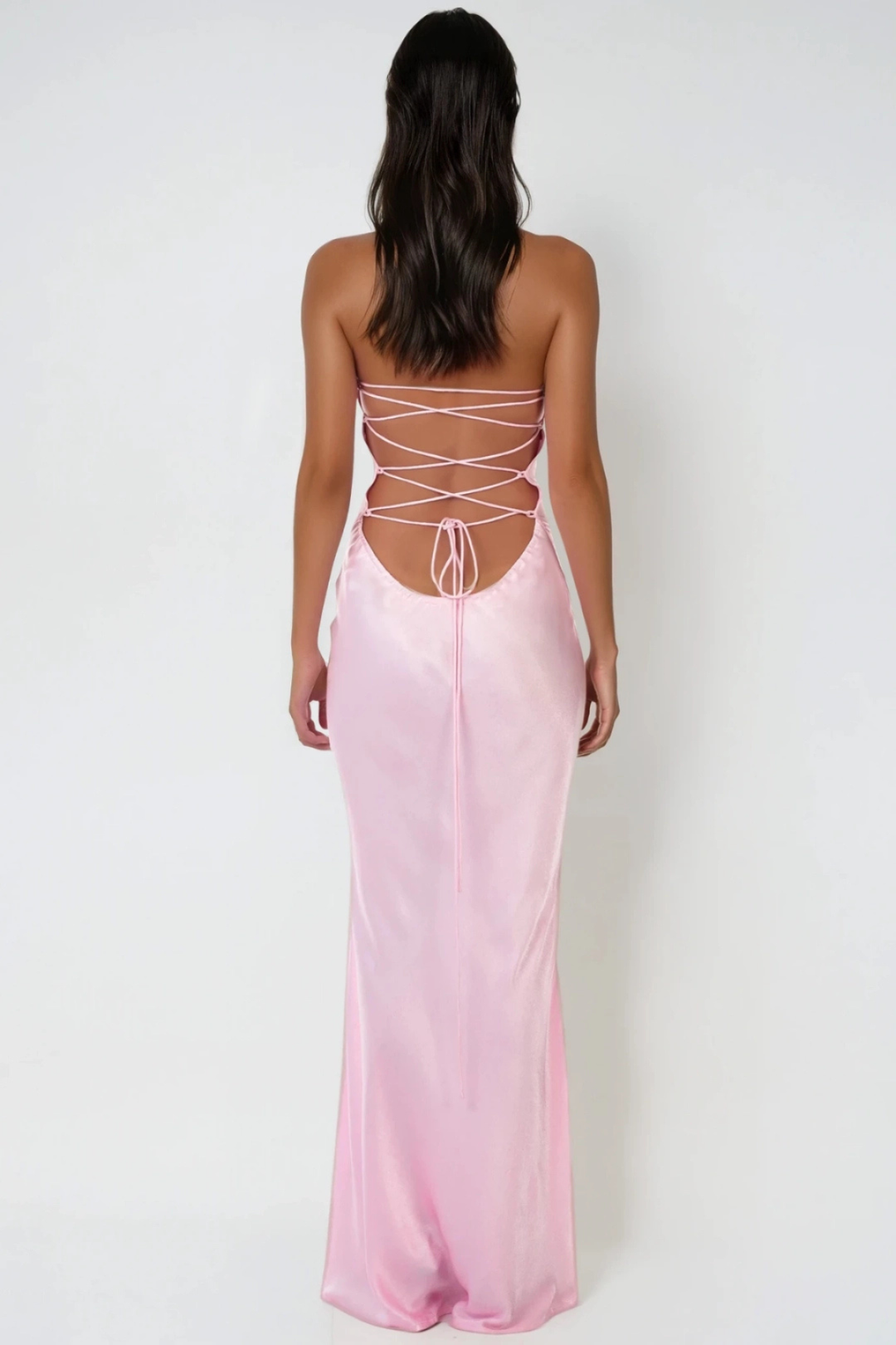 Long Dress Halter Neck Embellished Lace Back Straight Cut for Women