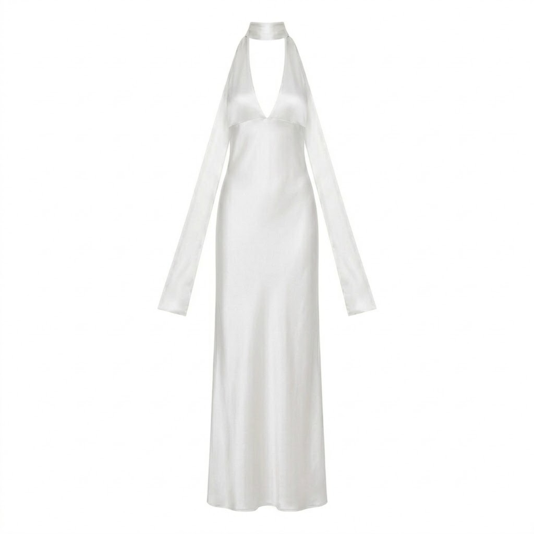 Evening Maxi Dress Deep V Neck Backless Elegant Silhouette Style
