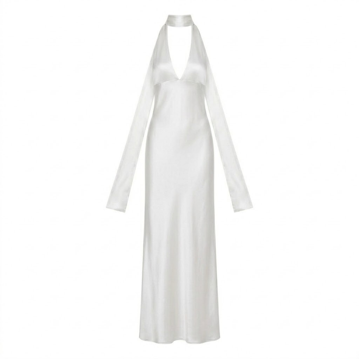 Evening Maxi Dress Deep V Neck Backless Elegant Silhouette Style