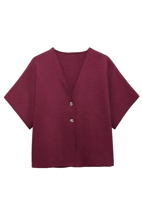 Knitted Cardigan V Neck Short Sleeve Button Top Elegant Casual Style