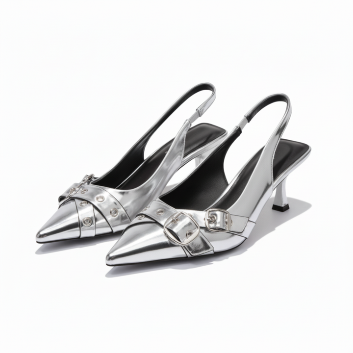 Pointed Toe Slingback Heels Metallic Detail Elegant Style