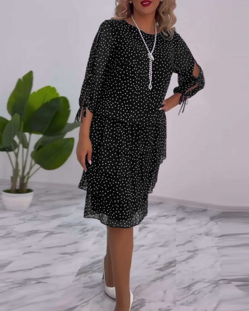 Tiered Midi Dress Polka Dot Flowing Silhouette Elegant Style