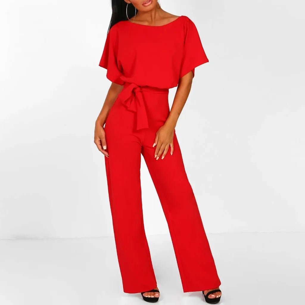 Jumpsuit Ruffle Sleeve Belted Waist Elegant Tailored Fit Style