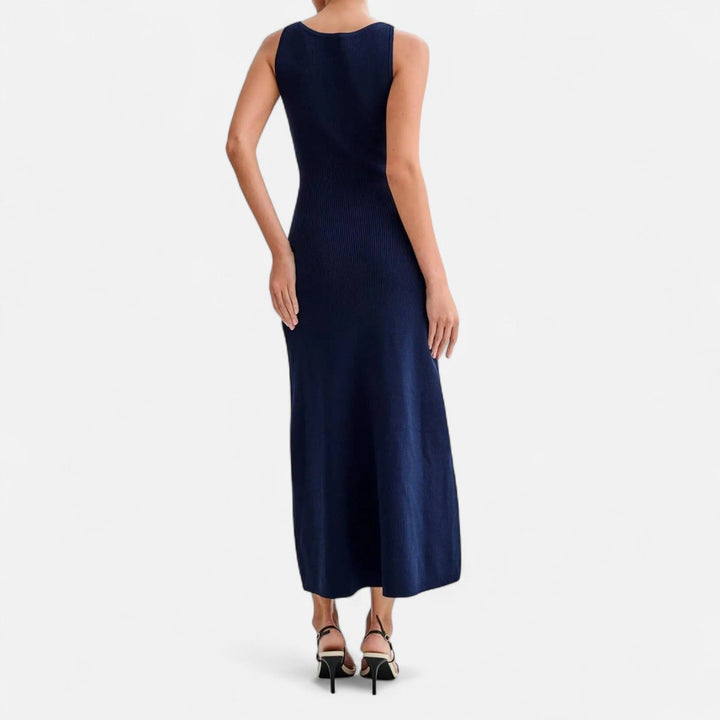 Knit Maxi Dress Button Detail Sleeveless Elegant Summer Style