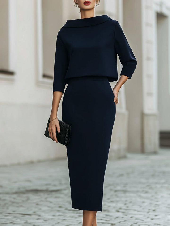 Midi Dress Boat Neck Elegant Tailored Silhouette Style