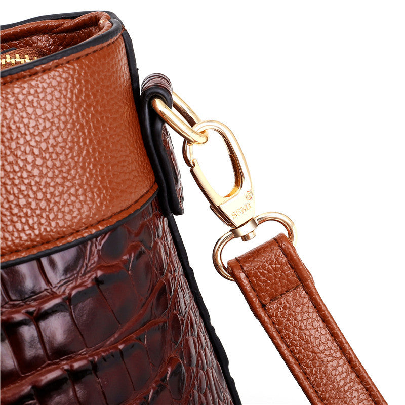 Croc Embossed Top Handle Handbag with Shoulder Strap for Women