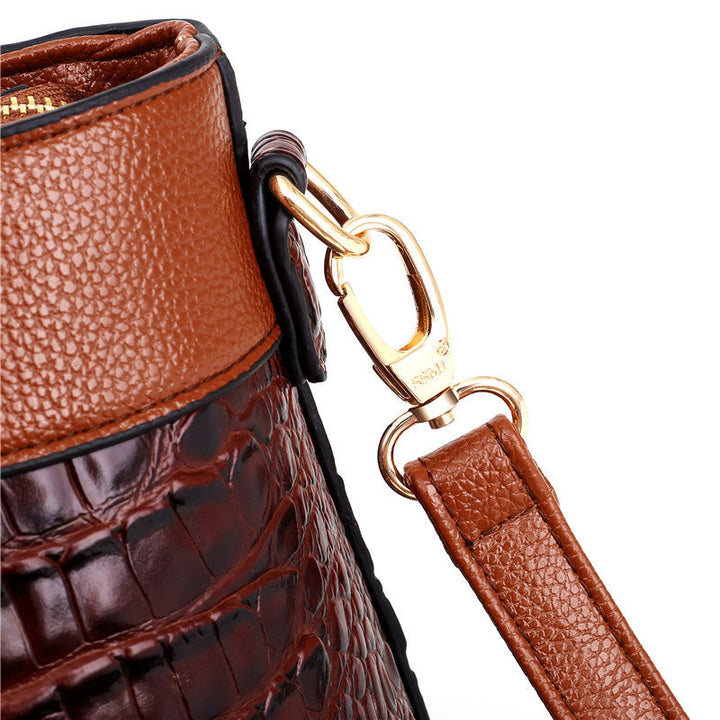 Croc Embossed Top Handle Handbag with Shoulder Strap for Women
