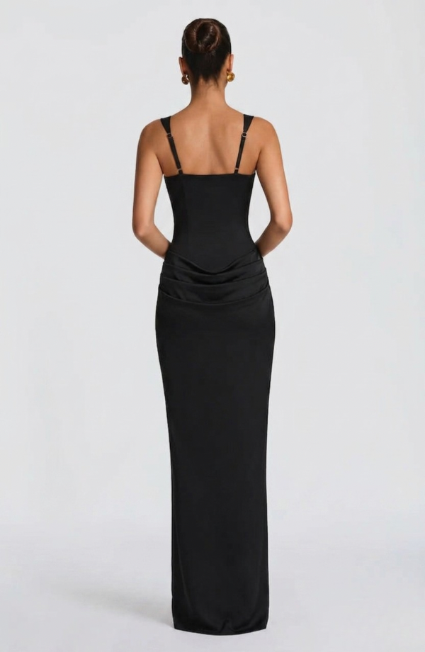 Long Bustier Dress Square Neckline Draped for Women
