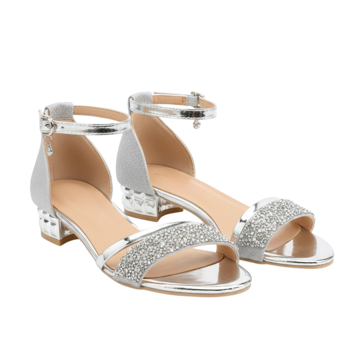 Low Heel Sandals Ankle Strap Shimmer Detail Elegant Style
