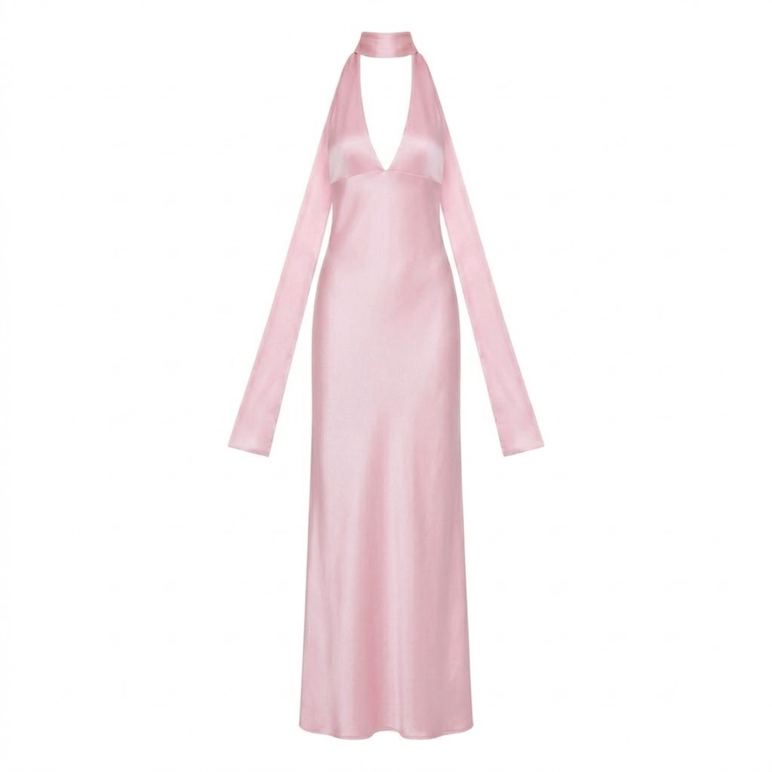 Evening Maxi Dress Deep V Neck Backless Elegant Silhouette Style