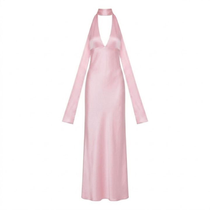 Evening Maxi Dress Deep V Neck Backless Elegant Silhouette Style