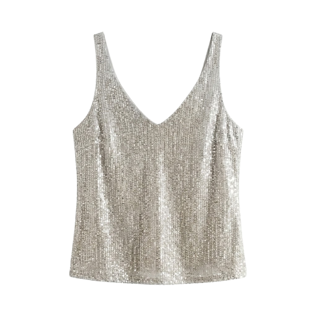 Top V Neck Sleeveless Sequin Detail Evening Party Style
