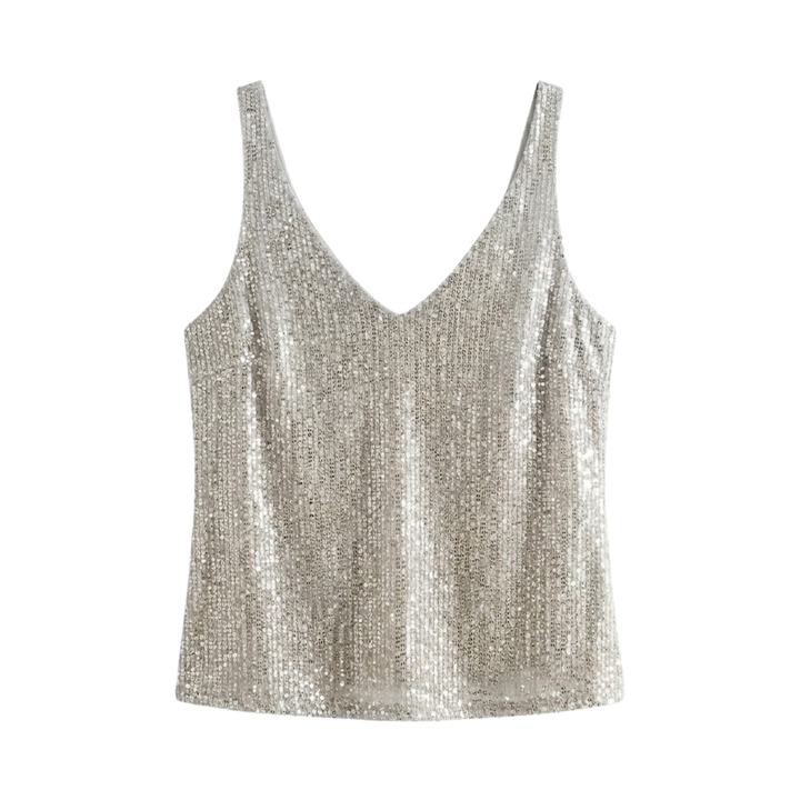 Top V Neck Sleeveless Sequin Detail Evening Party Style