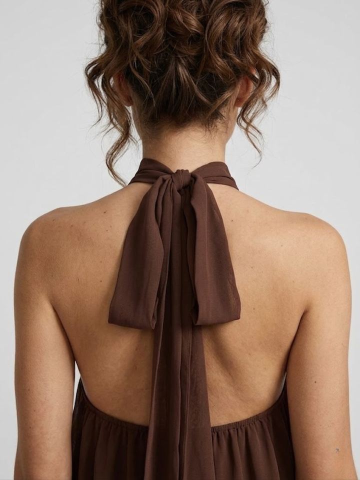 Short Halter Neck Backless Layered Ruffle Dress for Women