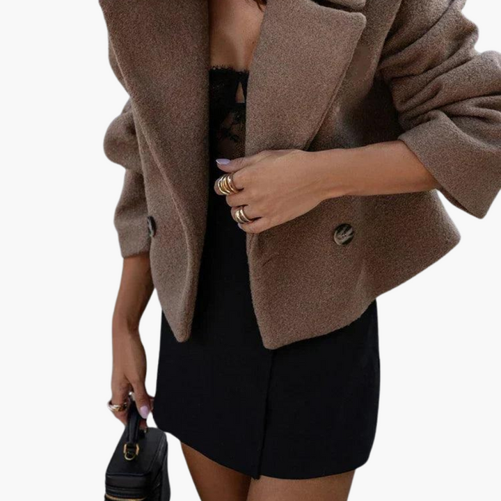Womens Double Breasted Jacket with Notch Lapel and Oversized Fit