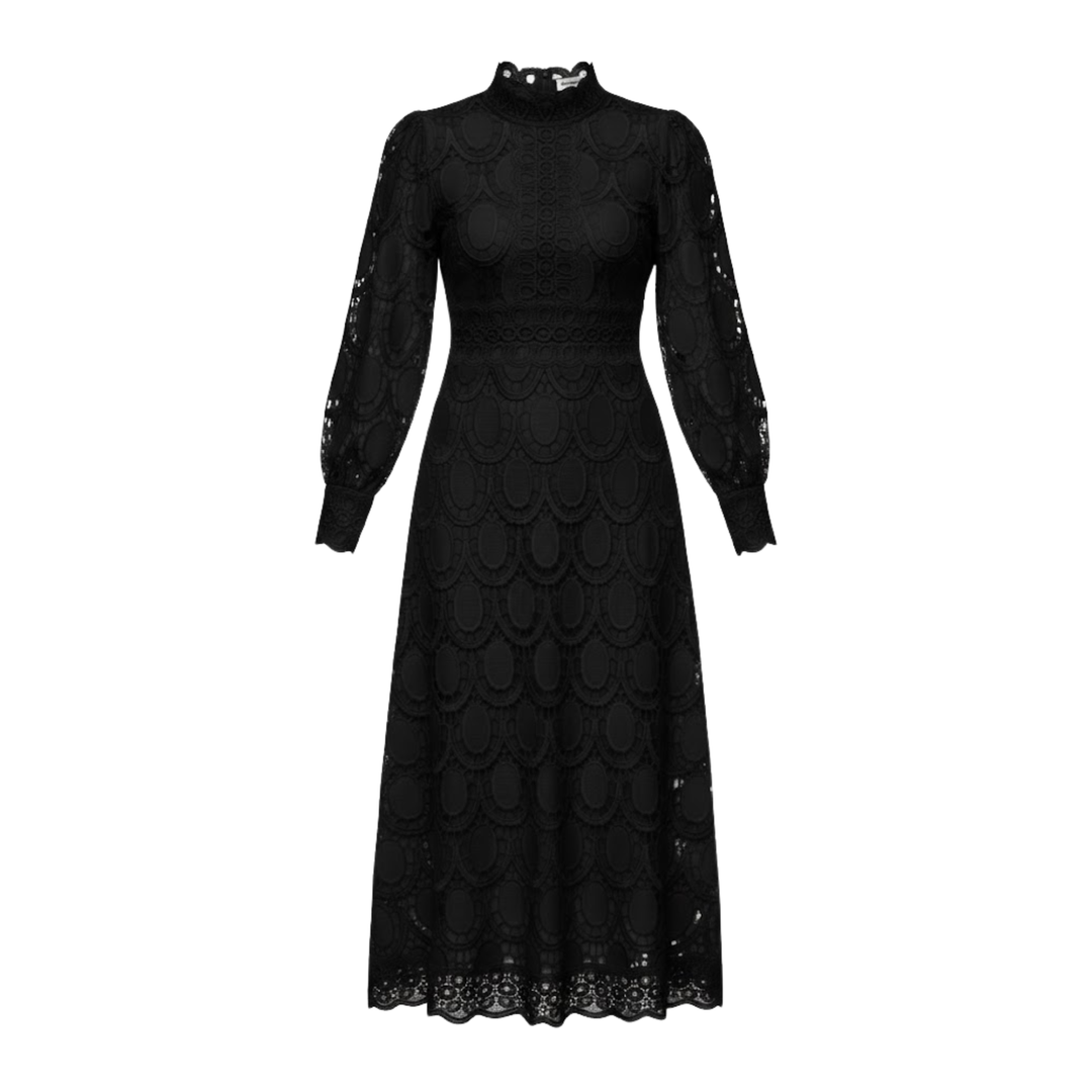 Lace Maxi Dress Puff Sleeve High Neck Elegant Occasion Style