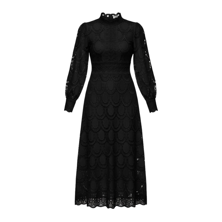 Lace Maxi Dress Puff Sleeve High Neck Elegant Occasion Style
