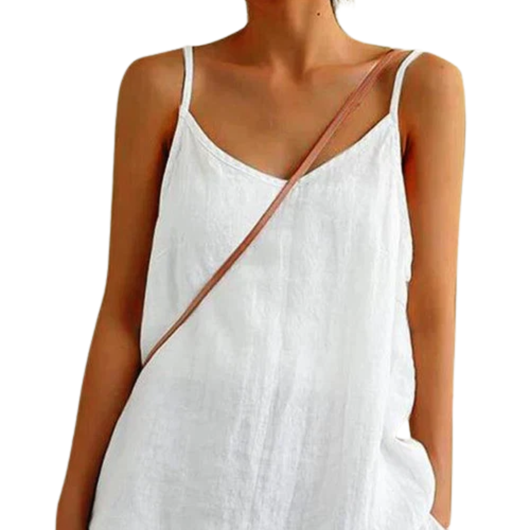 Tank Top Spaghetti Strap Loose Fit Straight Neck Casual Style