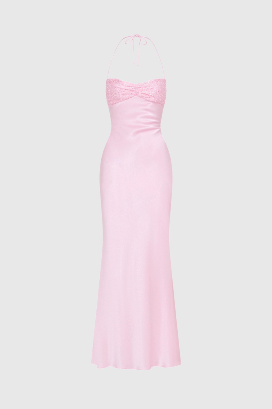 Long Dress Halter Neck Embellished Lace Back Straight Cut for Women