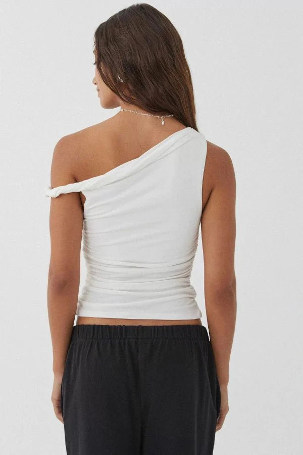 Top One Shoulder Ruched Asymmetric Fitted Minimal Style