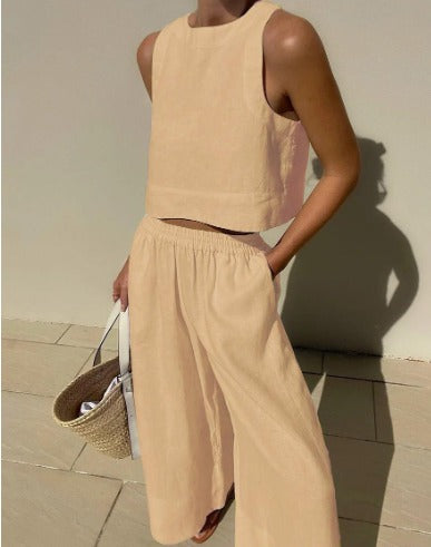 Two Piece Set Sleeveless Top Wide Leg Trousers Relaxed Summer Style