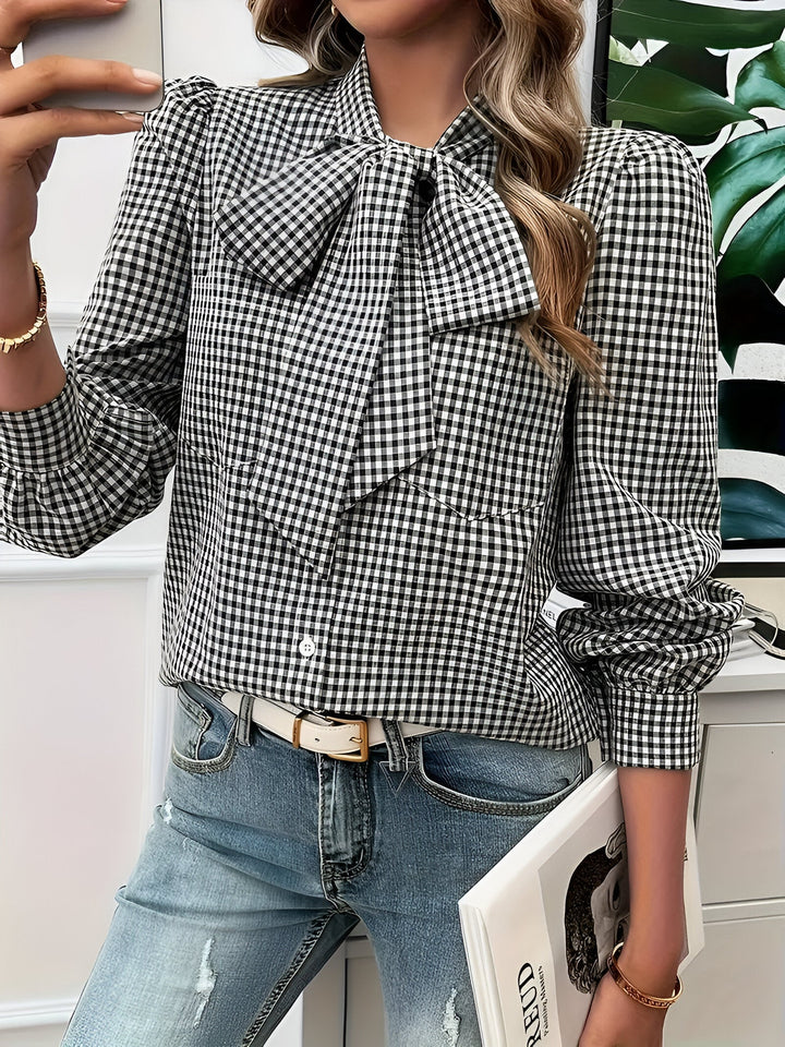 Blouse Bow Tie Neck Long Sleeve Relaxed Fit Casual Style