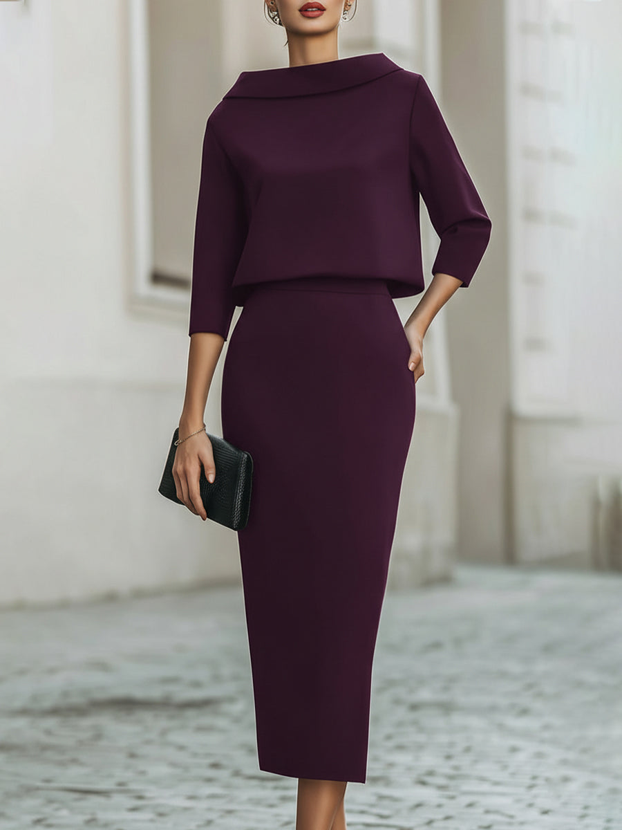 Midi Dress Boat Neck Elegant Tailored Silhouette Style