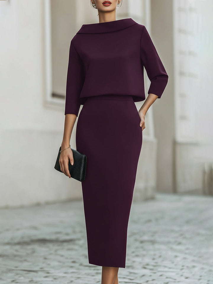 Midi Dress Boat Neck Elegant Tailored Silhouette Style