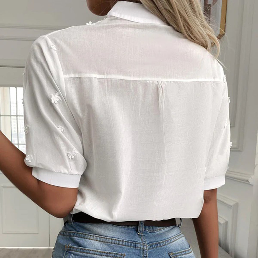 Blouse V Neck Embroidered Detail Elegant Style
