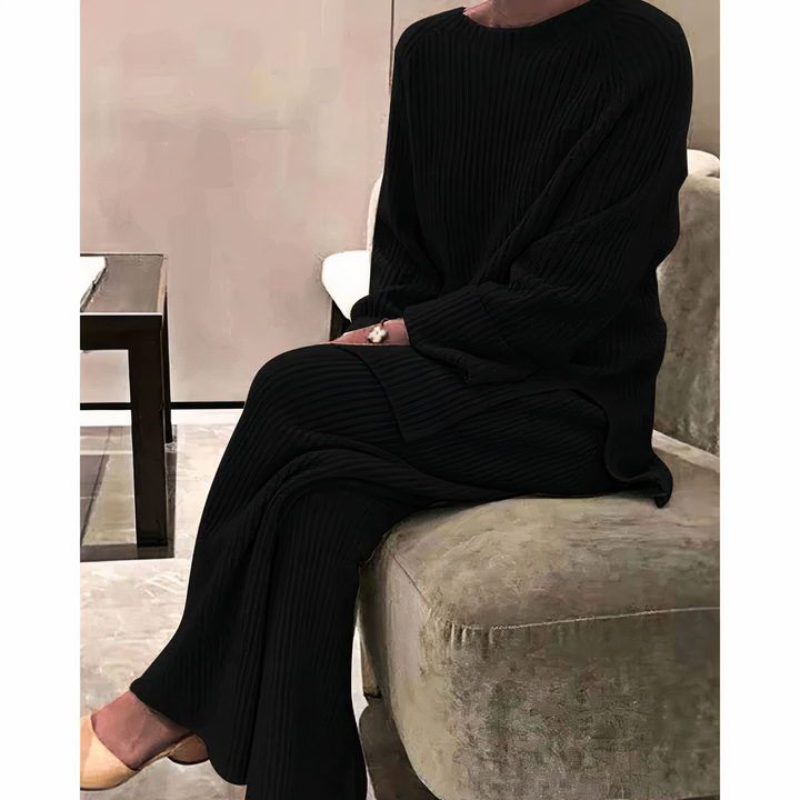 Two Piece Set Ribbed Knit Sweater Wide Leg Trousers Lounge Style