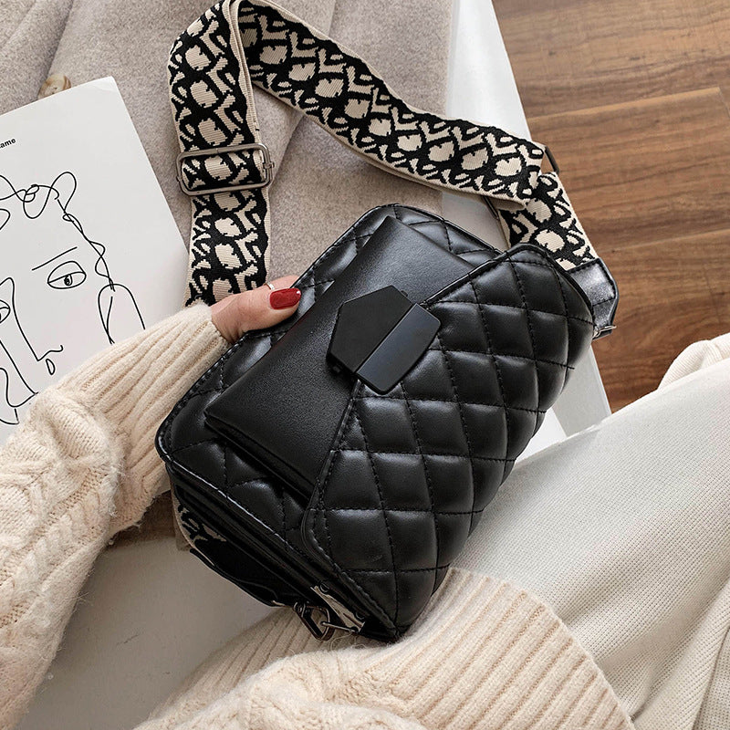 Quilted Crossbody Bag with Wide Shoulder Strap for Women