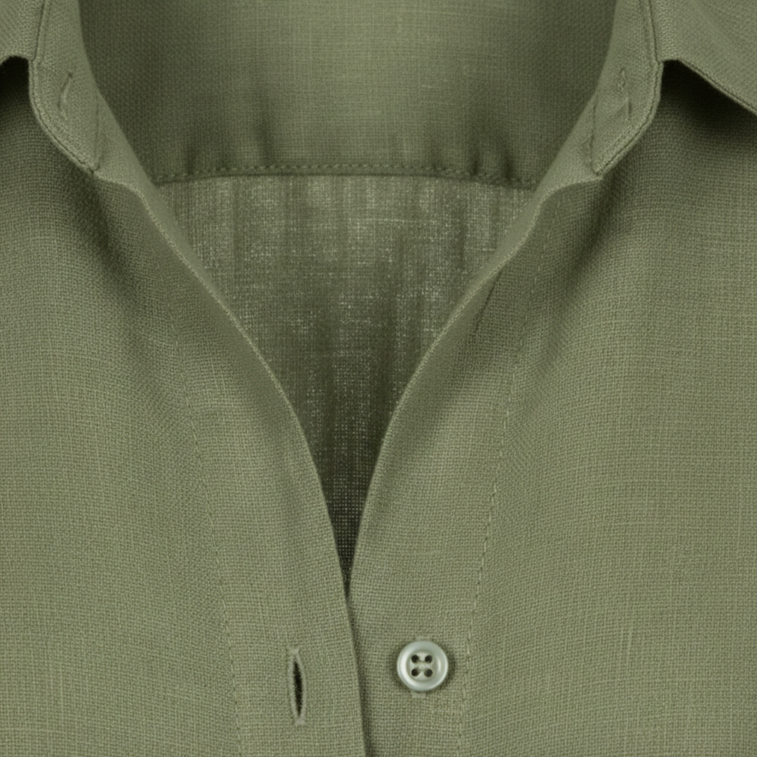 Shirt Button Up Three Quarter Sleeve Split Neck Relaxed Casual Style