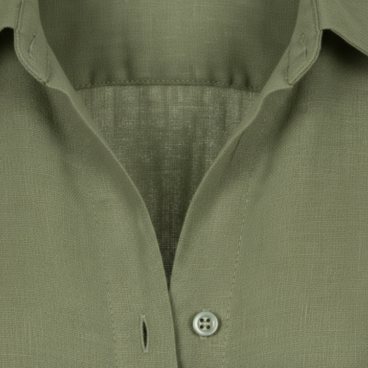 Shirt Button Up Three Quarter Sleeve Split Neck Relaxed Casual Style