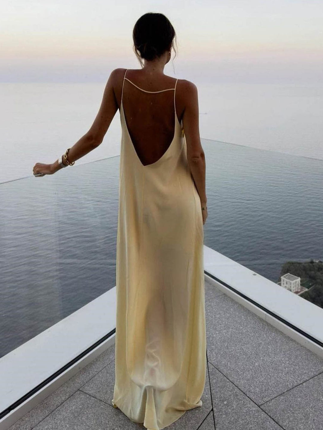 Slip Dress Deep Back Cutout Elegant Evening Wear