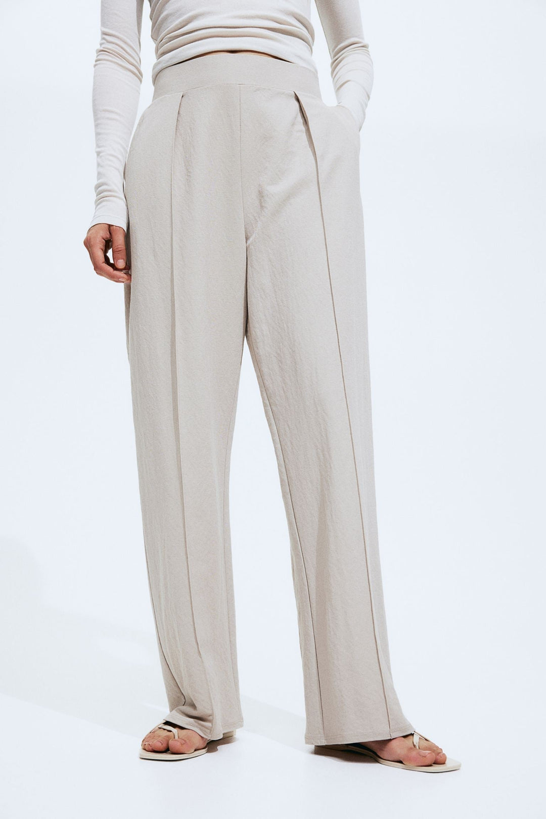 Trousers Wide Leg Pleated Front Relaxed Fit Elegant Style
