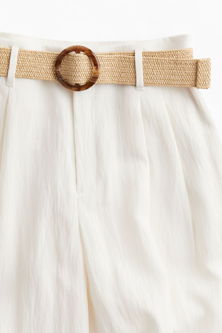 Trousers Belted Waist Relaxed Fit Wide Leg Elegant Style