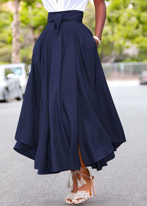 A-Line Maxi Skirt Tie Belt Asymmetrical Hem Elegant Style