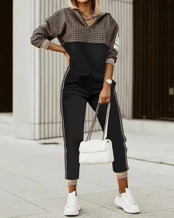 Two Piece Set Printed Zip Up Top Jogger Trousers Casual Sport Style