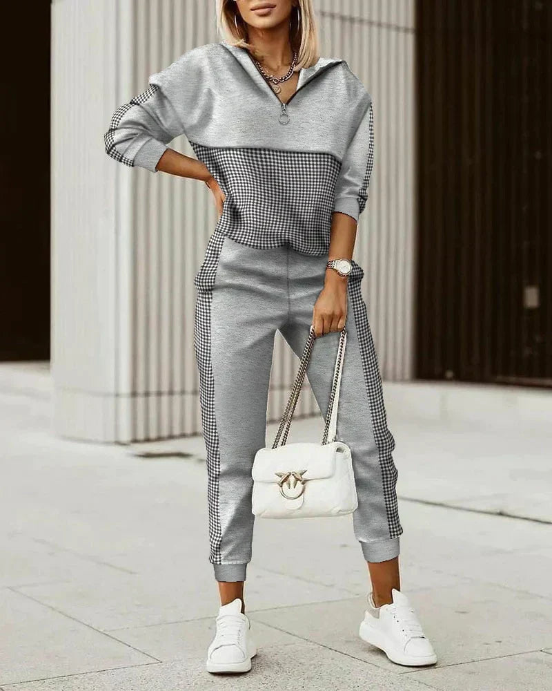 Two Piece Set Printed Zip Up Top Jogger Trousers Casual Sport Style