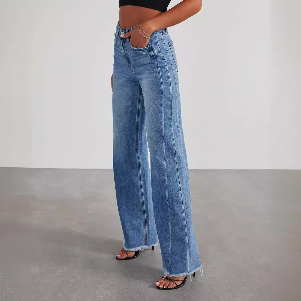 Jeans High Waist Relaxed Fit Straight Leg Trendy Style