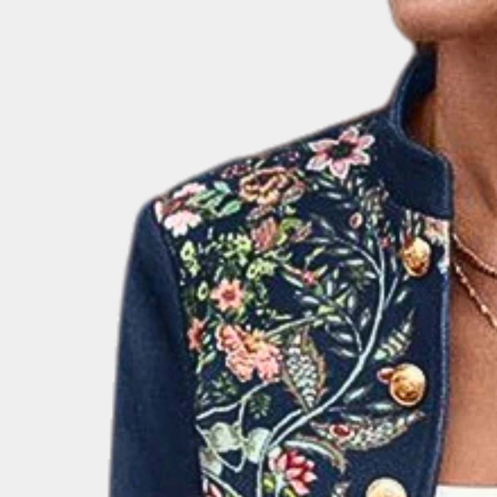 Blazer Floral Embroidery Gold Button Tailored Elegant Statement Style