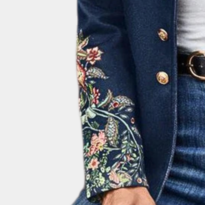 Blazer Floral Embroidery Gold Button Tailored Elegant Statement Style