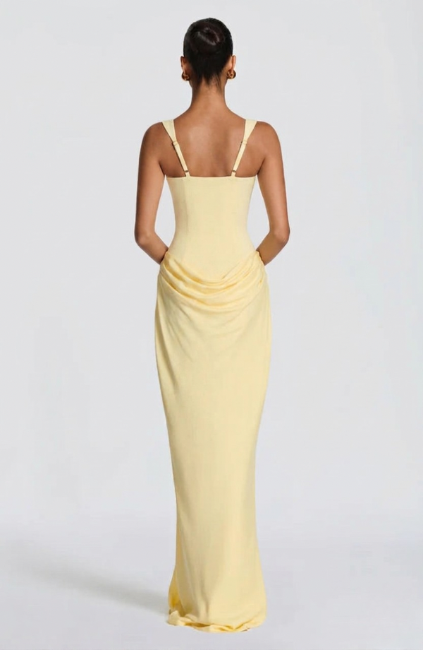 Long Bustier Dress Square Neckline Draped for Women